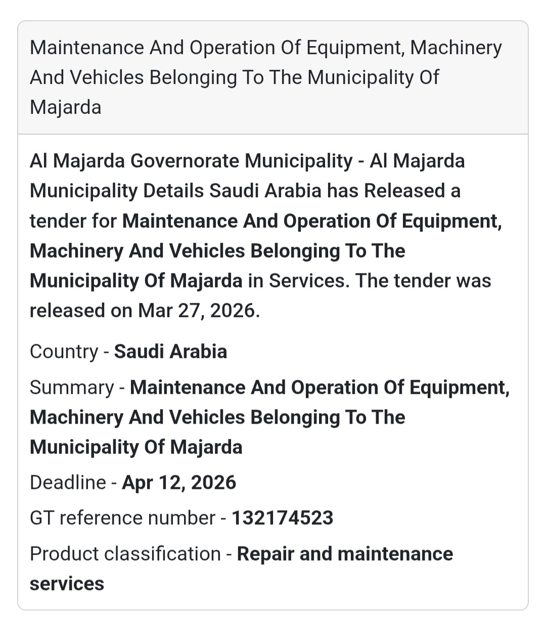 Equipment & Vehicles Maintenance