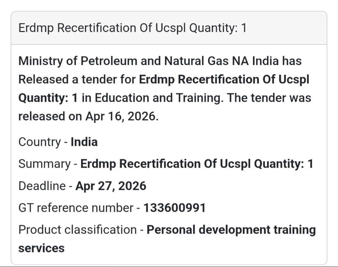 📢 ERDMP Recertification Tender | India 🇮🇳
