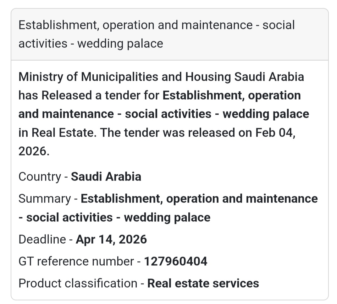 Establishment, Operation & Maintenance of Wedding Palace