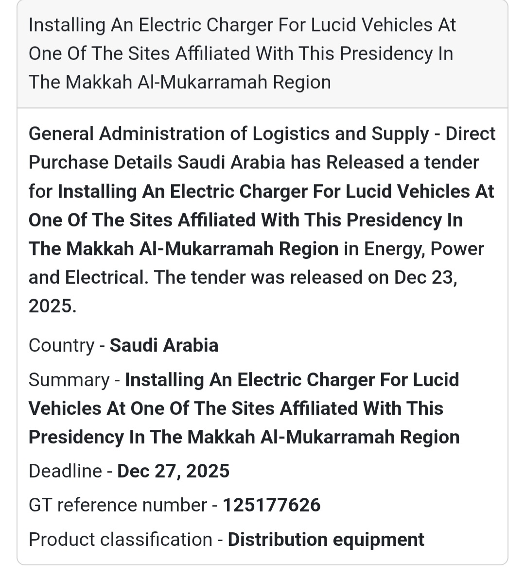 ⚡ EV Infrastructure Tender – Saudi Arabia 🇸🇦