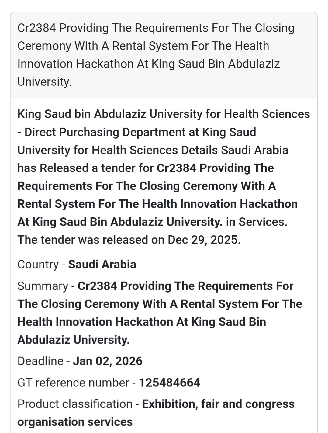 📢 Event & Exhibition Services Tender – Saudi Arabia 🇸🇦