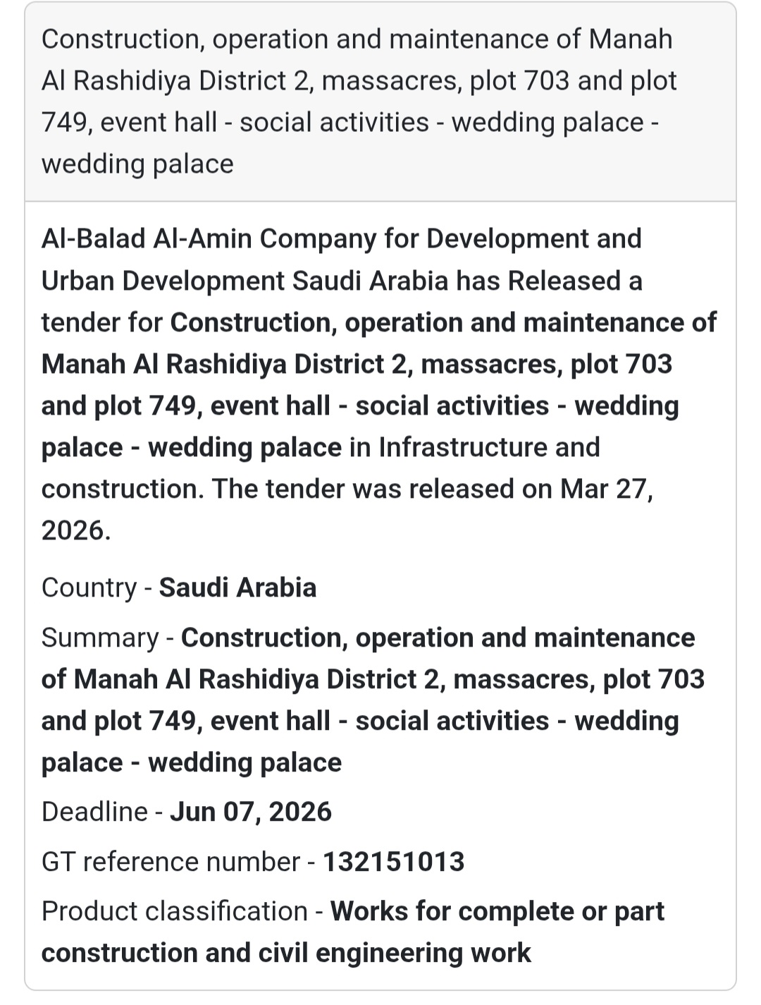 🎉🏢 Event Hall & Wedding Palace Project 🇸🇦 📢 New Tender Alert