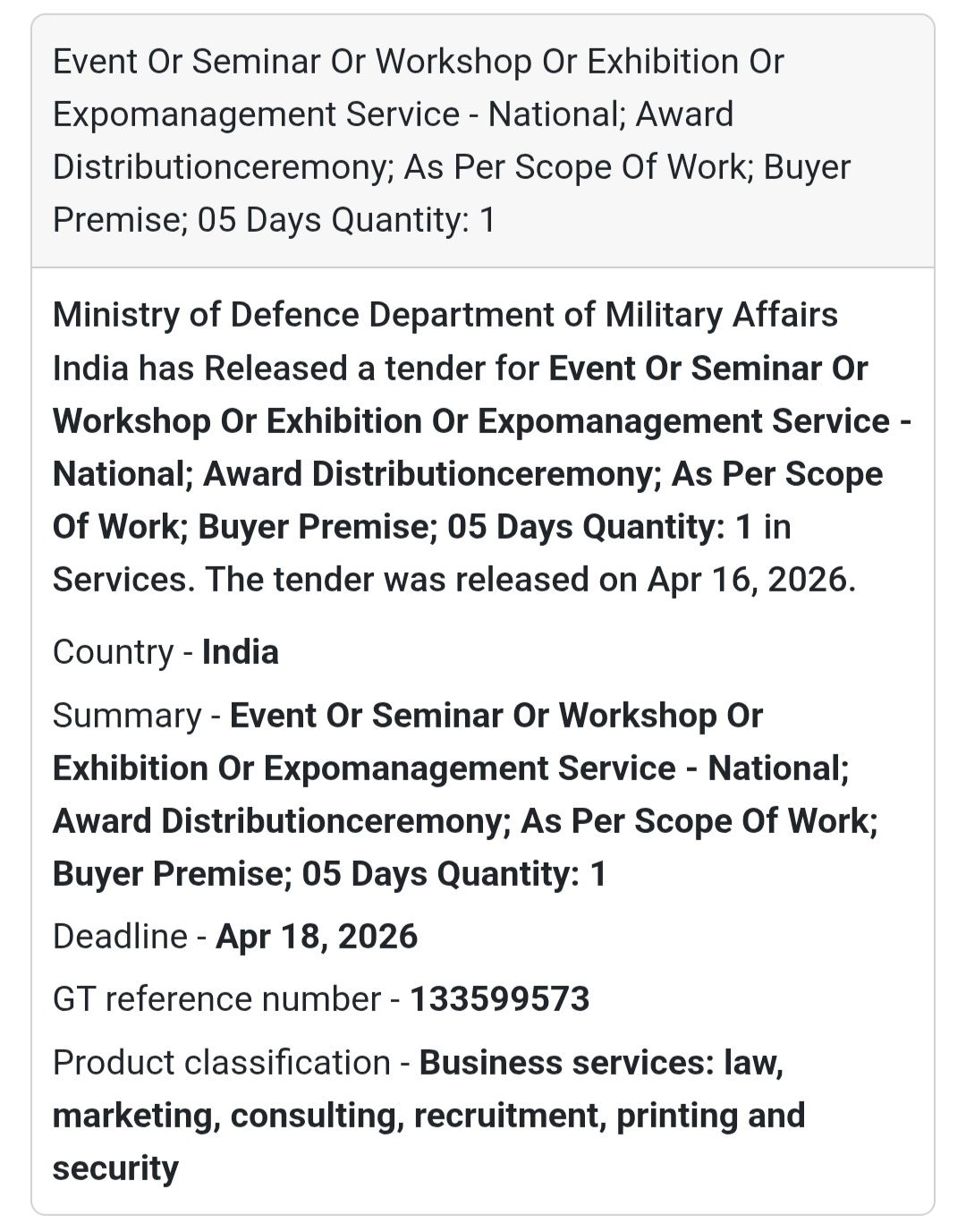 🎤 Event Management Services Tender