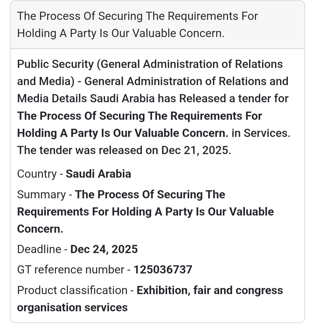 🎉 Event & Security Services Tender – Saudi Arabia