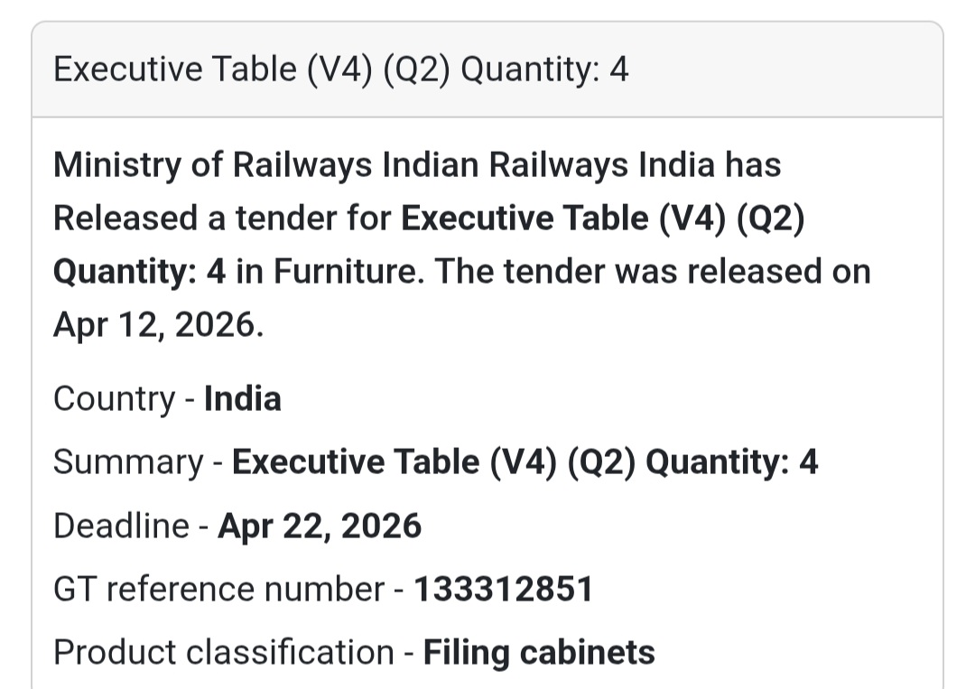 🪑 Executive Table Supply – Indian Railways