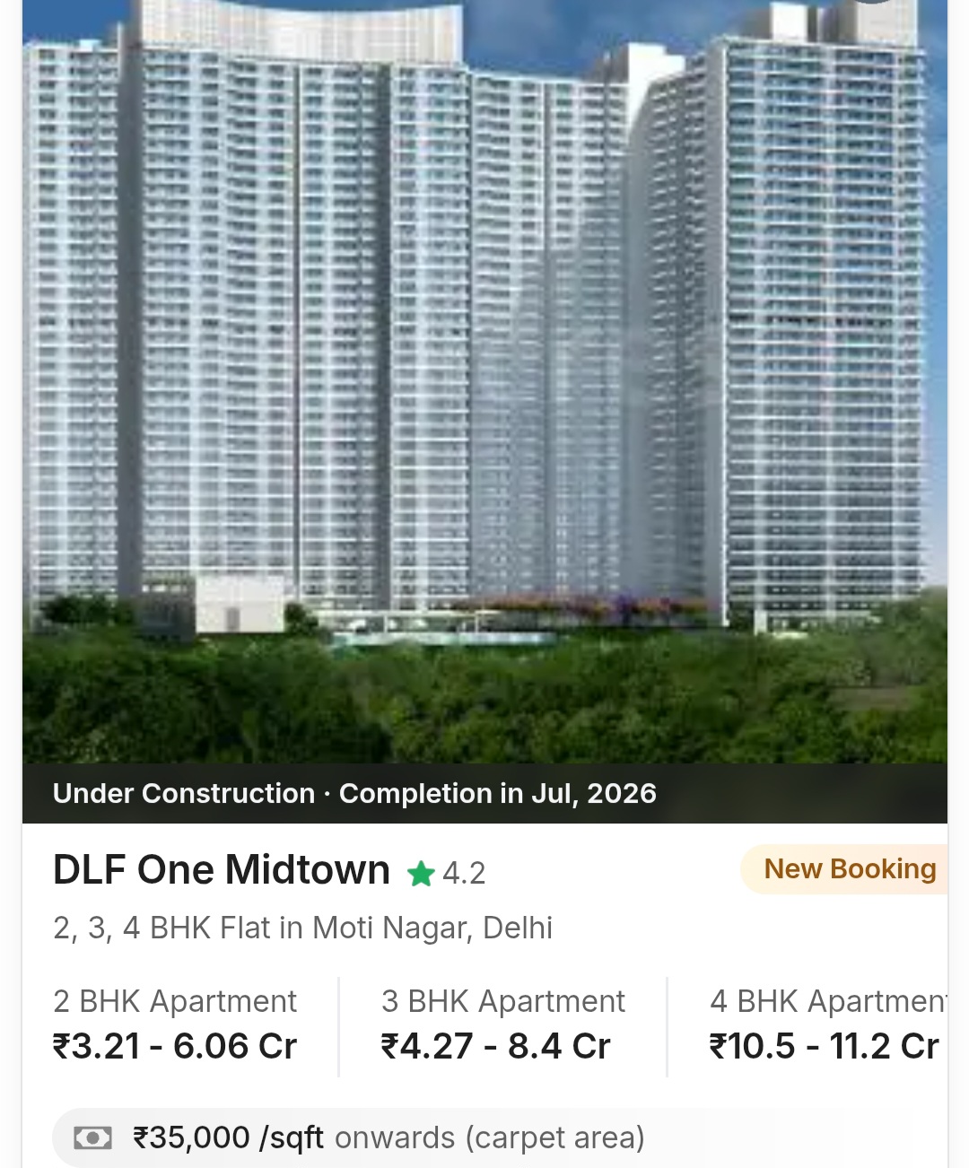 Experience ultra-luxury living at DLF One Midtown, Moti Nagar — where elegance meets skyline living. 🌆✨