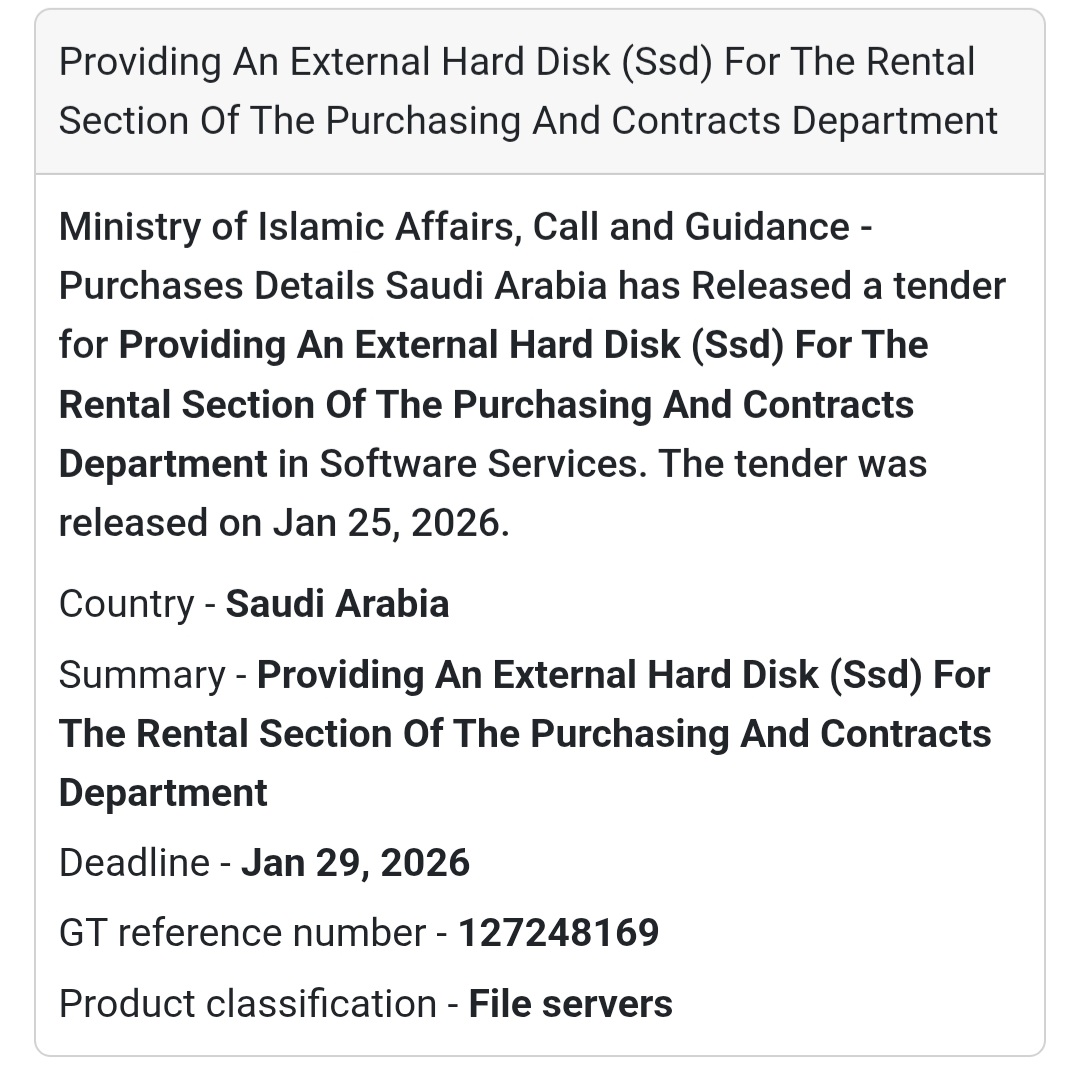 💾 External Hard Disk (SSD) – Purchasing Department