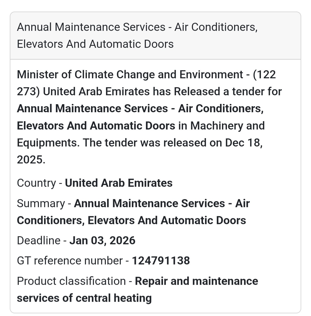 🔔 Facilities Maintenance Tender | United Arab Emirates 🇦🇪