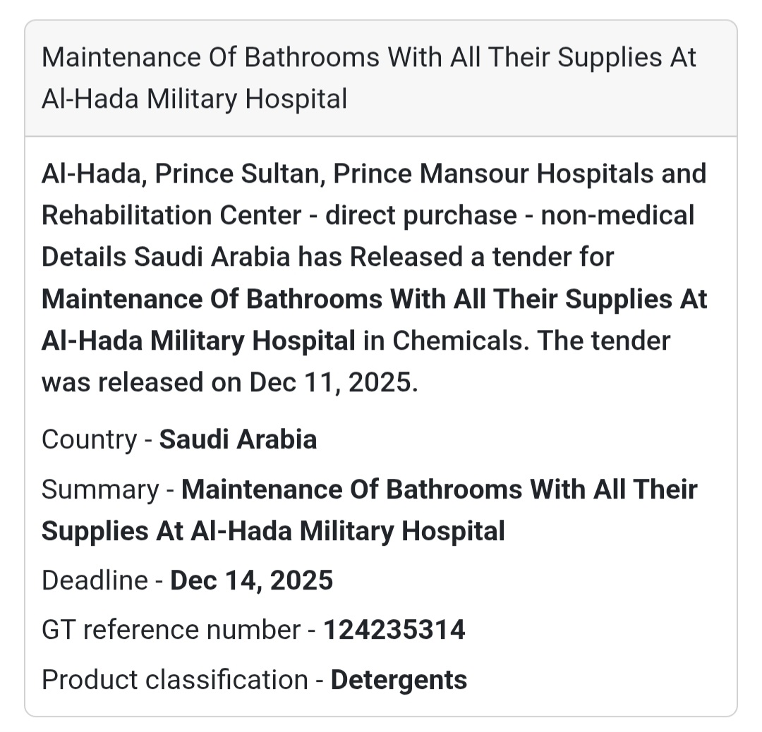🚿 Facility Maintenance Tender – Saudi Arabia 🇸🇦🧼