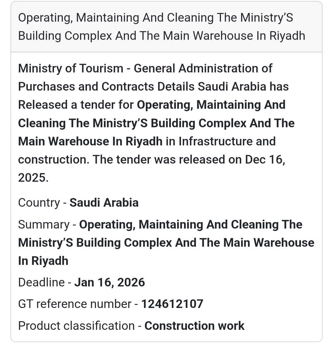 🔔 Facility Management Tender | Saudi Arabia 🇸🇦