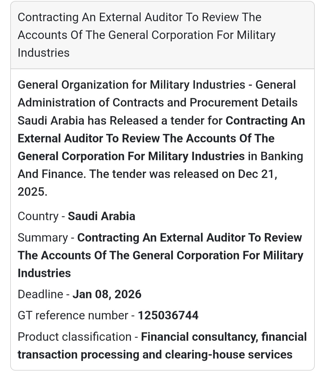 📊 Financial & Audit Services Tender – Saudi Arabia 🇸🇦
