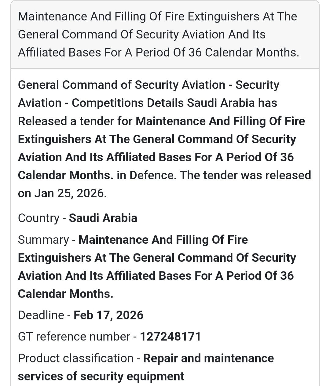 🔥 Fire Extinguishers – Maintenance & Filling (36 Months)