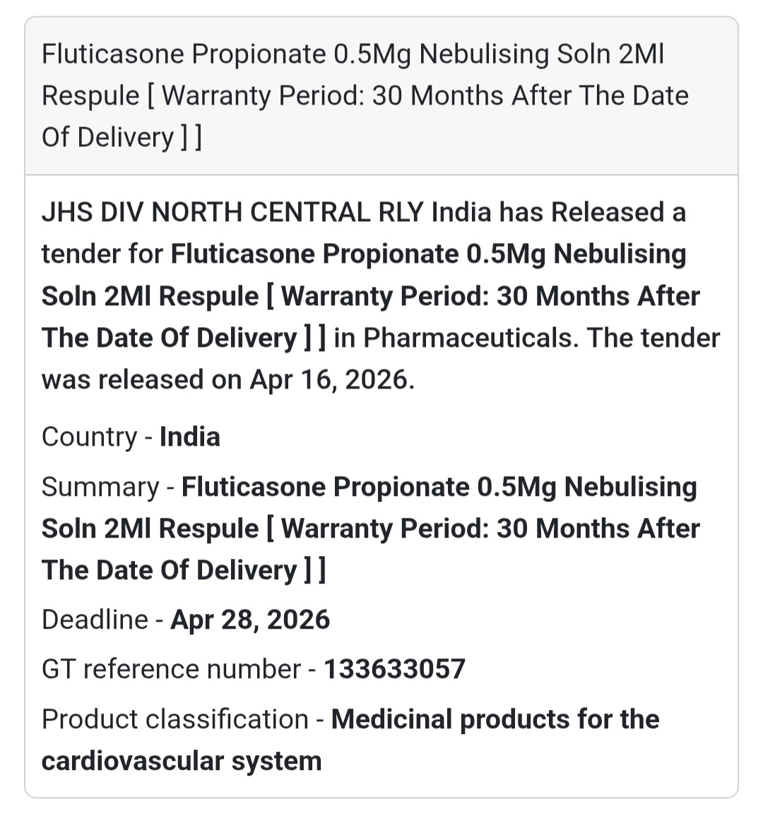 🌬️ Fluticasone Nebulising Solution Tender