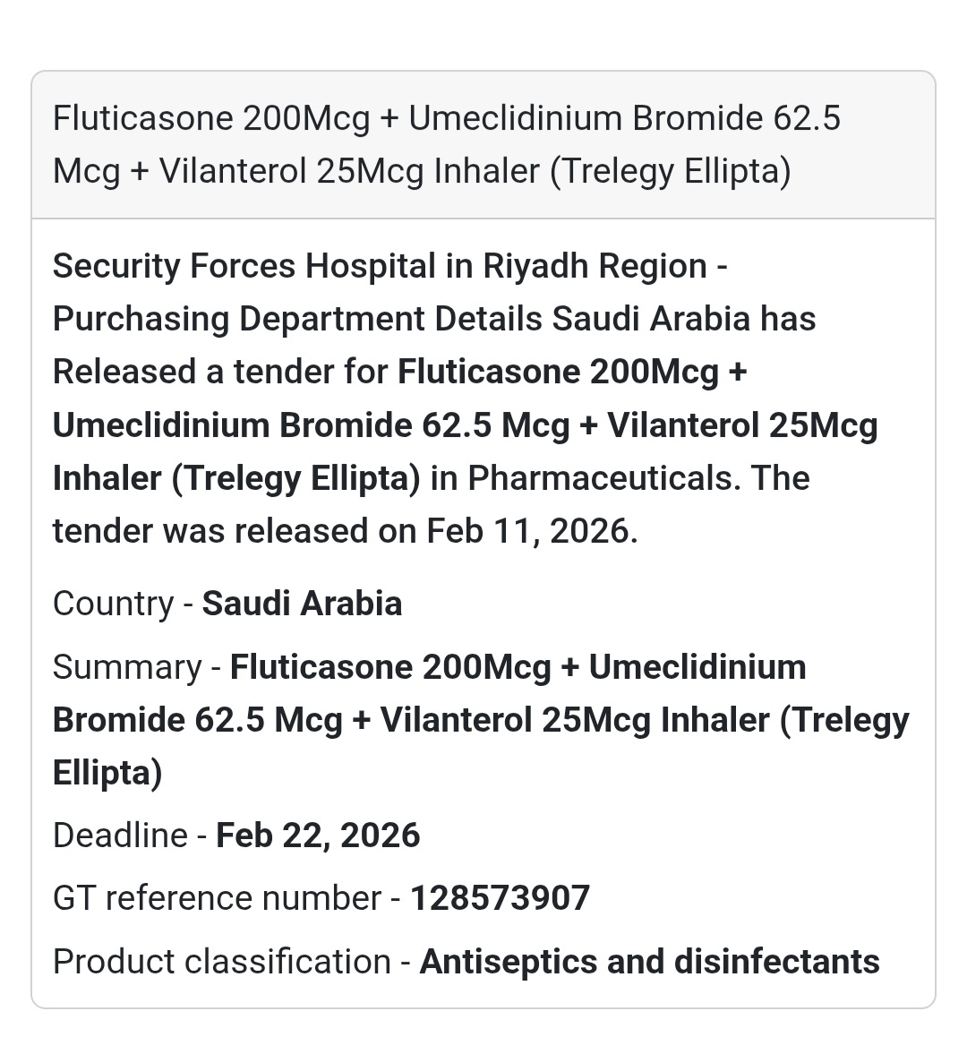 🌬️ Fluticasone + Umeclidinium + Vilanterol Inhaler (Trelegy Ellipta)