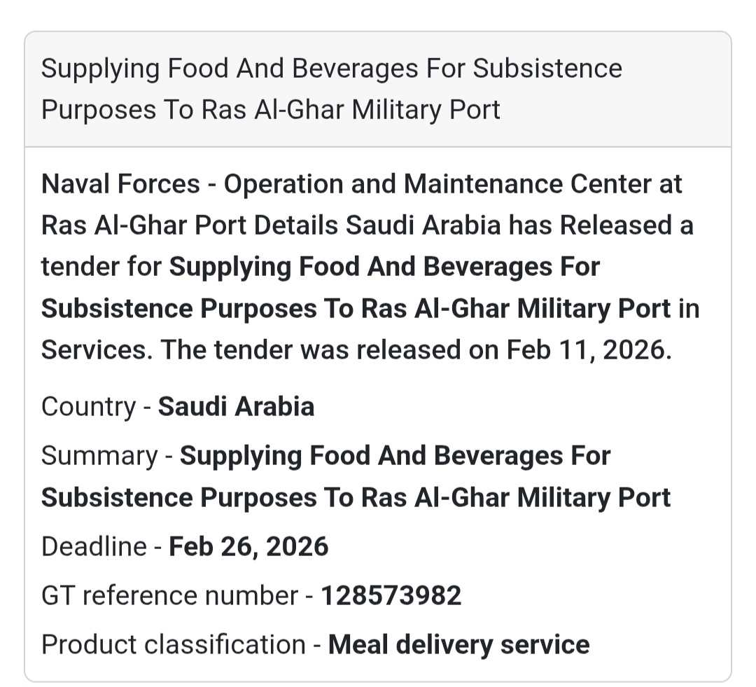🍽️ Food & Beverage Supply – Ras Al-Ghar Military Port