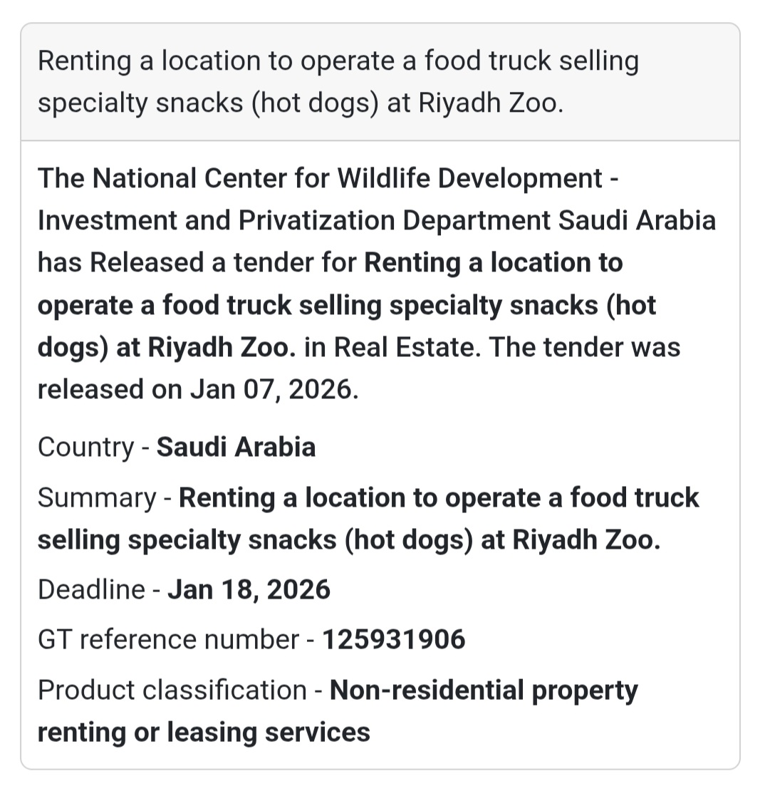🌭 Food Truck Location – Hot Dogs (Riyadh Zoo)