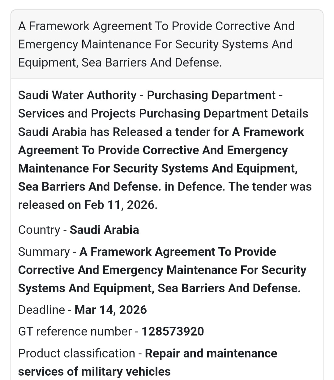 🛡️ Framework Agreement – Security Systems & Sea Barriers Maintenance