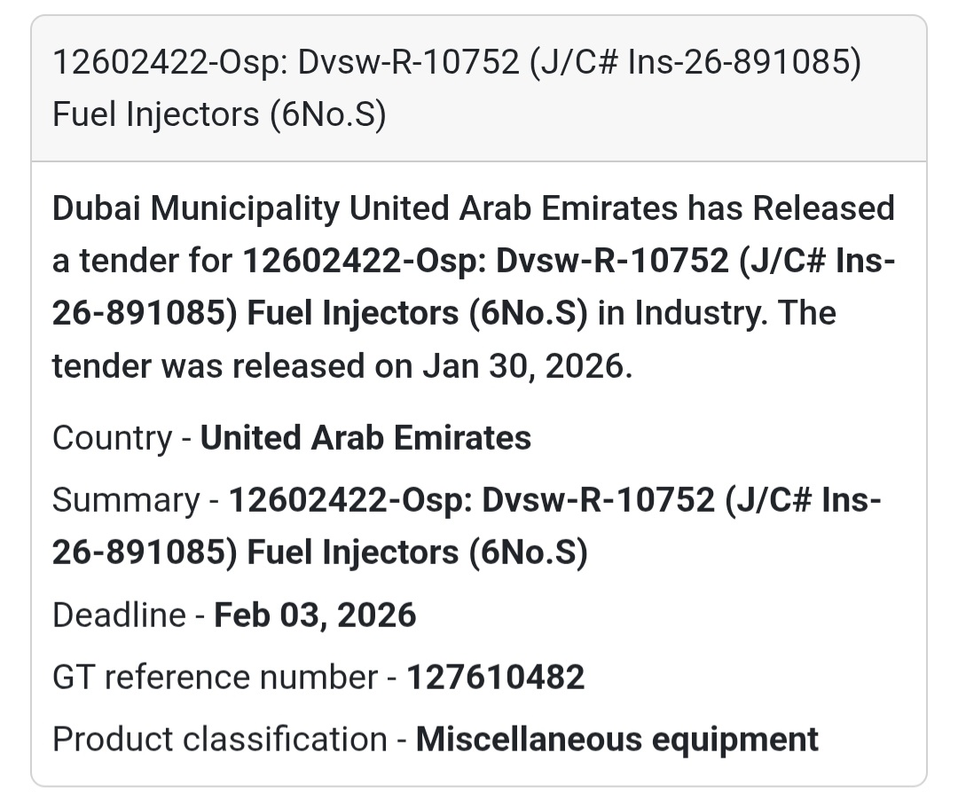 ⛽ Fuel Injectors Supply | Dubai Municipality