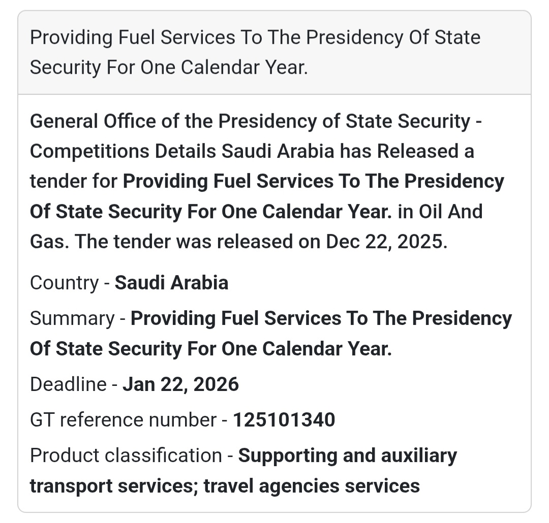 ⛽ Fuel Services Tender – Saudi Arabia 🇸🇦