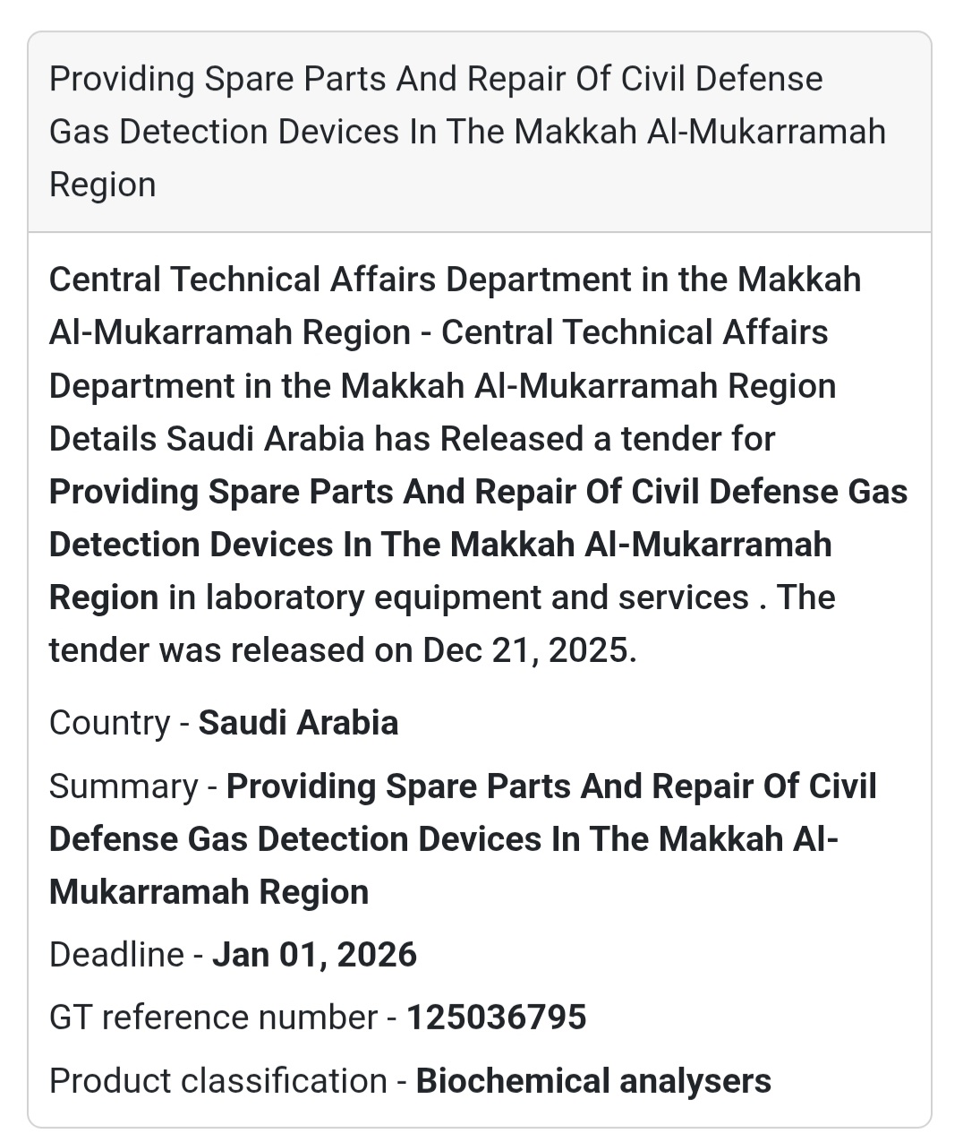 🚨 Gas Detection & Safety Tender – Saudi Arabia