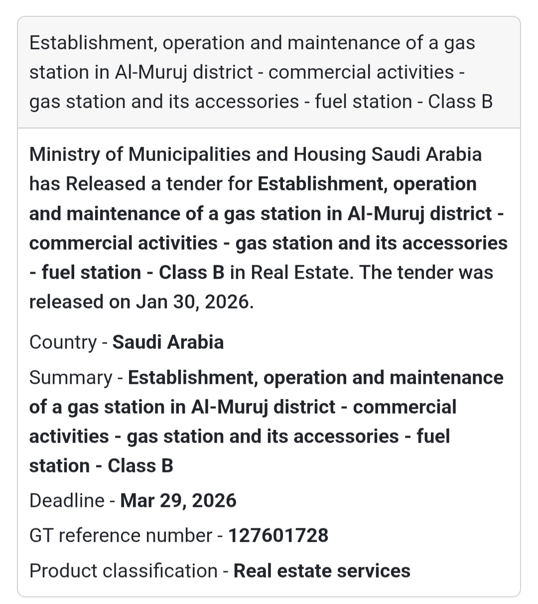 ⛽ Gas Station Development – Al-Muruj District