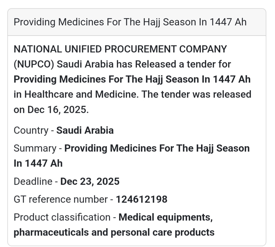 🔔 Hajj Healthcare Tender | Saudi Arabia 🇸🇦