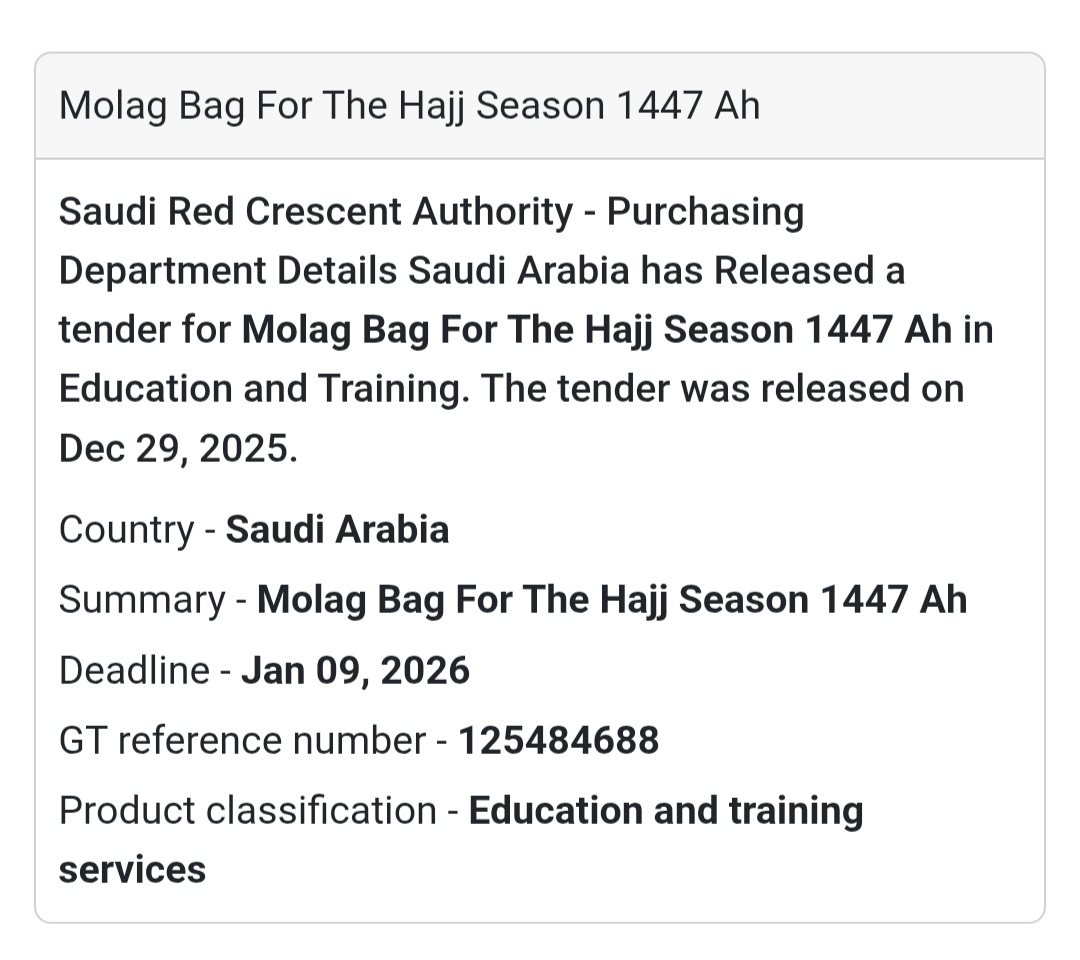 📢 Hajj Training Equipment Tender – Saudi Arabia 🇸🇦
