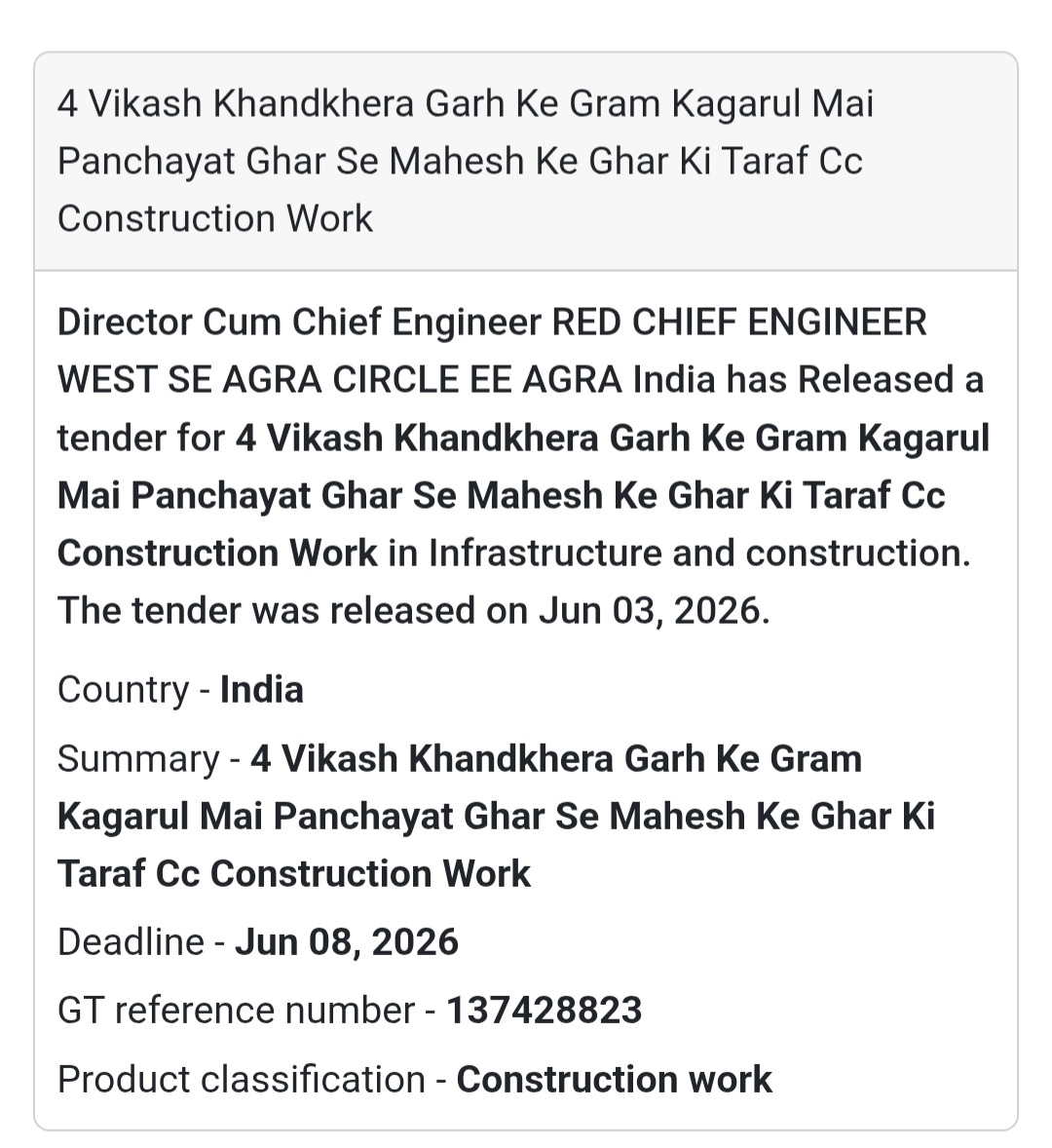 🏡 Heading: CC Road Construction Work at Kagarul Village, Agra