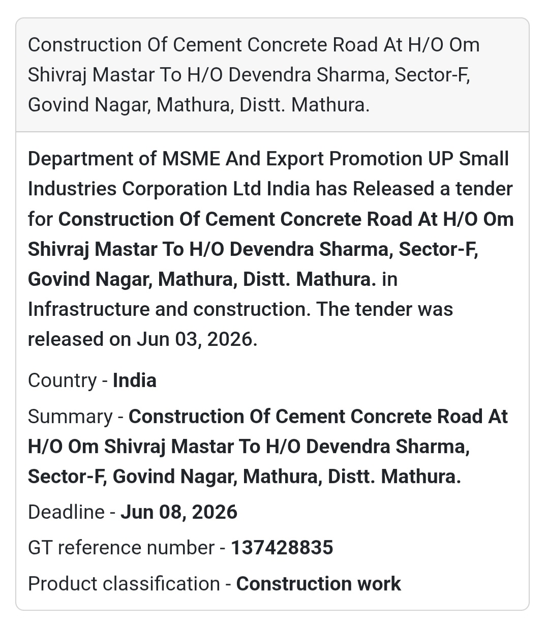 🛣️ Heading: Cement Concrete Road Construction at Govind Nagar, Mathura