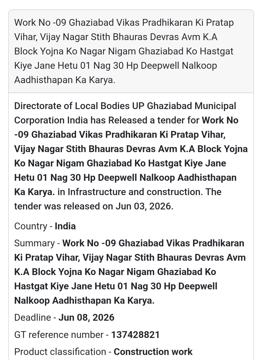💦 Heading: Deepwell Installation Work at Pratap Vihar, Ghaziabad