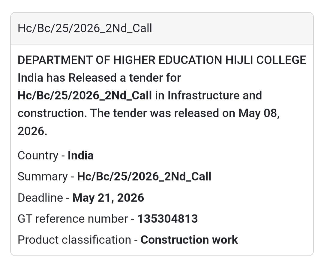 🏫 Heading: Hijli College Infrastructure Tender Announcement