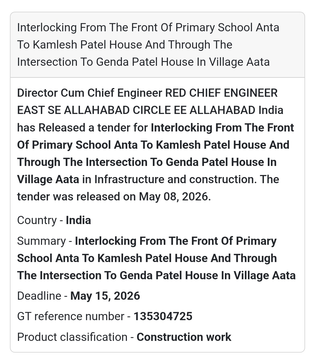 🧱 Heading: Interlocking Work From Primary School Anta To Genda Patel House In Village Aata
