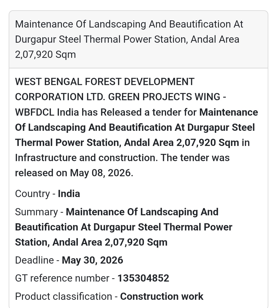 🌿 Heading: Landscaping And Beautification Maintenance Tender At Durgapur Steel Thermal Power Station