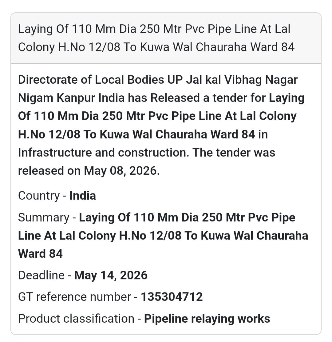 🚰 Heading: Laying Of 110 MM Dia 250 Mtr PVC Pipe Line At Lal Colony Ward 84