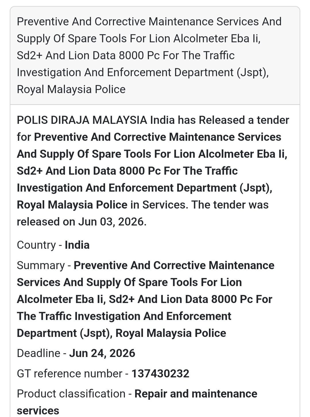 🚔 Heading: Maintenance Services for Police Alcohol Testing Equipment