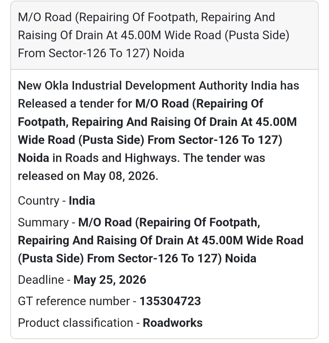 🛣️ Heading: M/O Road Repairing Of Footpath And Drain At Sector-126 To 127 Noida