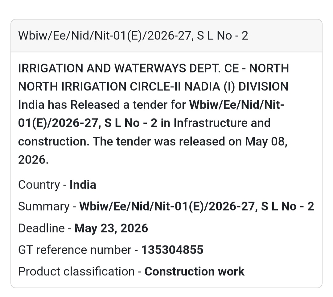 🌊 Heading: Nadia Irrigation Division Tender Sl No-2