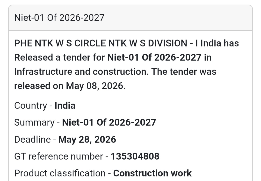 🚰 Heading: NIET-01 Of 2026-2027 Construction Tender Released