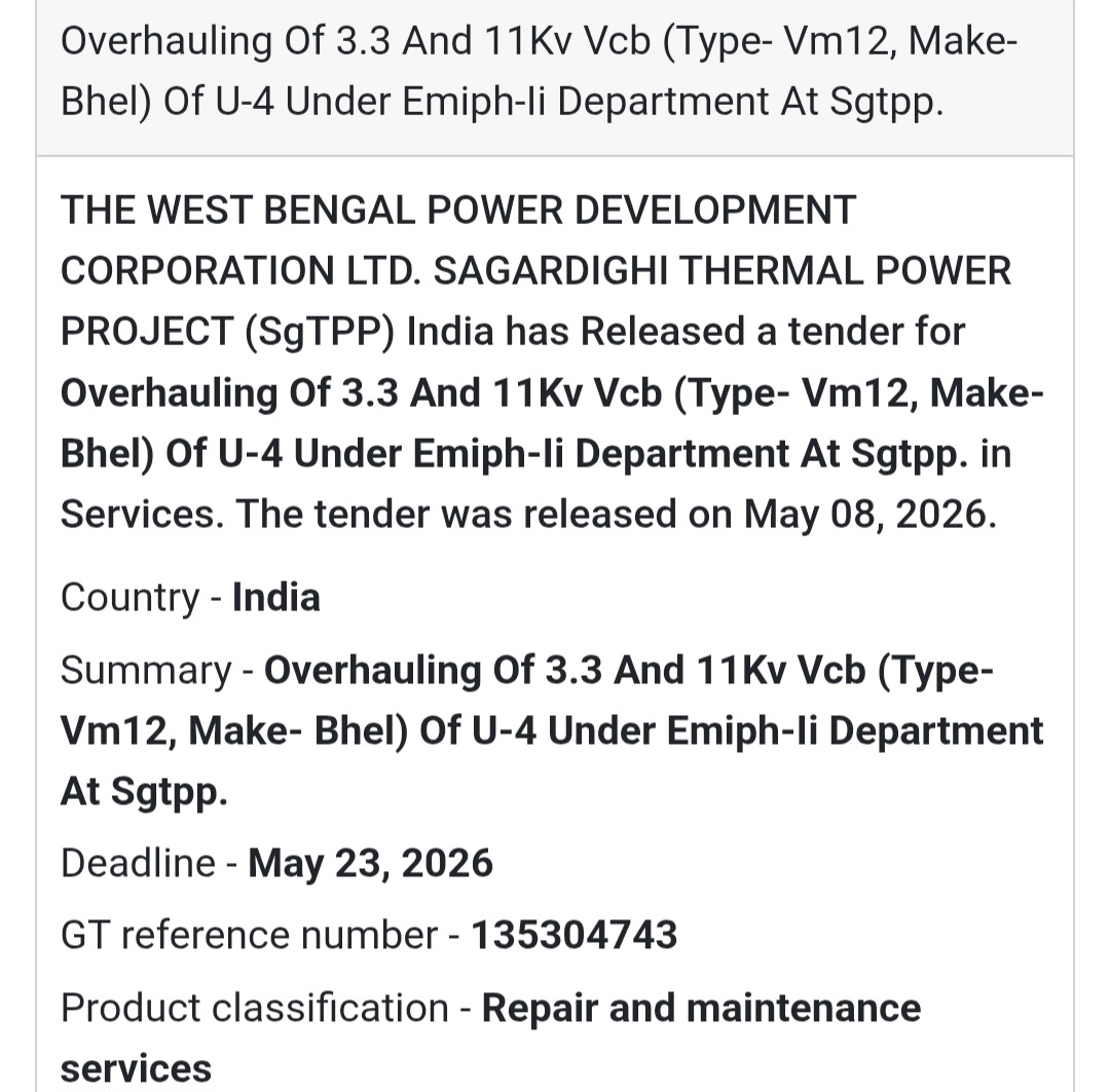 ⚡ Heading: Overhauling Of 3.3 And 11KV VCB At Sagardighi Thermal Power Project