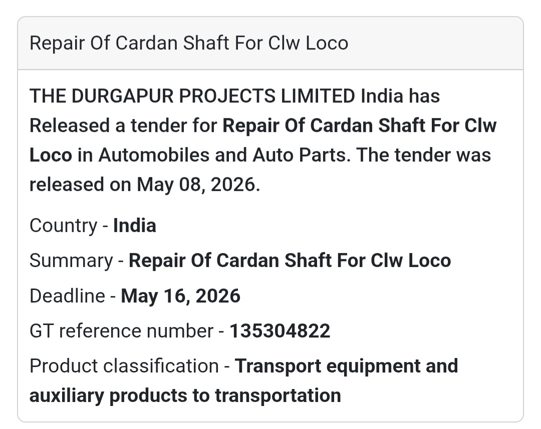 🚂 Heading: Repair Of Cardan Shaft For CLW Loco Tender