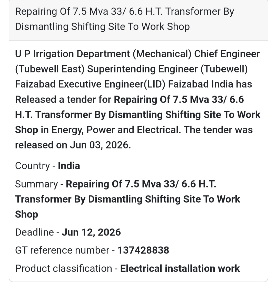 ⚡ Heading: Repairing of 7.5 MVA 33/6.6 HT Transformer