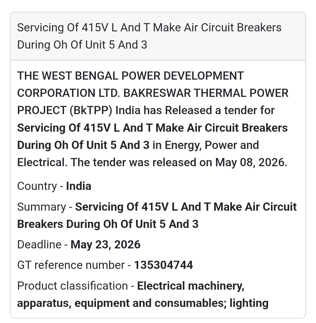 🔌 Heading: Servicing Of 415V L&T Air Circuit Breakers At Bakreswar Thermal Power Project