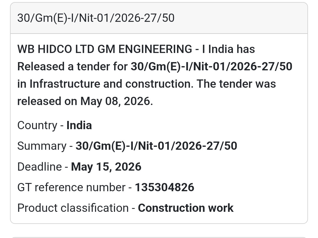 🏙️ Heading: WB HIDCO Ltd Construction Tender Notice