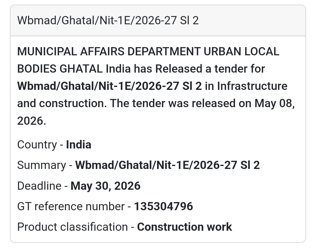 🏗️ Heading: WBMAD Ghatal NIT-1E 2026-27 Sl 2 Tender