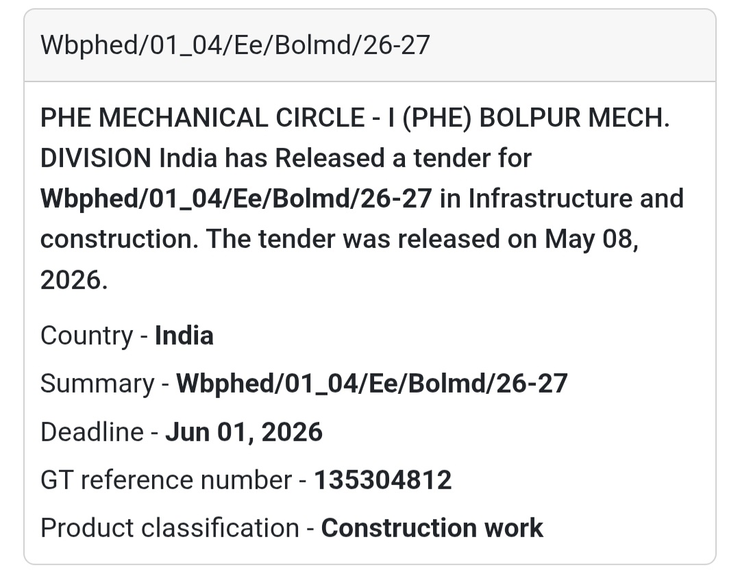 ⚙️ Heading: Wbphed/01_04/Ee/Bolmd/26-27 Tender Released By PHE