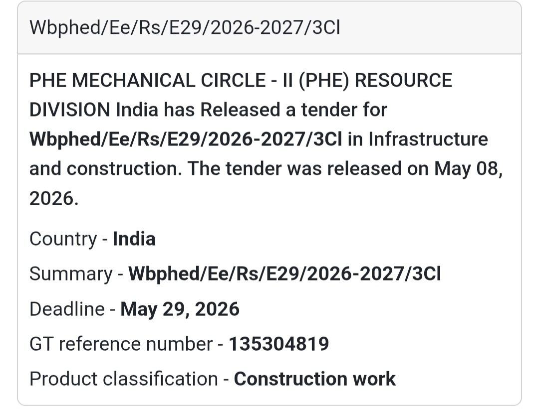 ⚙️ Heading: Wbphed/Ee/Rs/E29/2026-2027/3Cl Tender Released