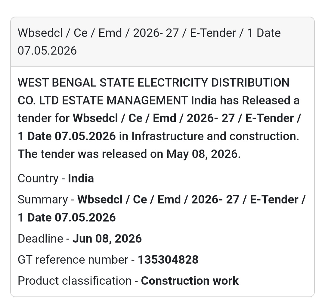 ⚡ Heading: WBSEDCL Estate Management Infrastructure Tender