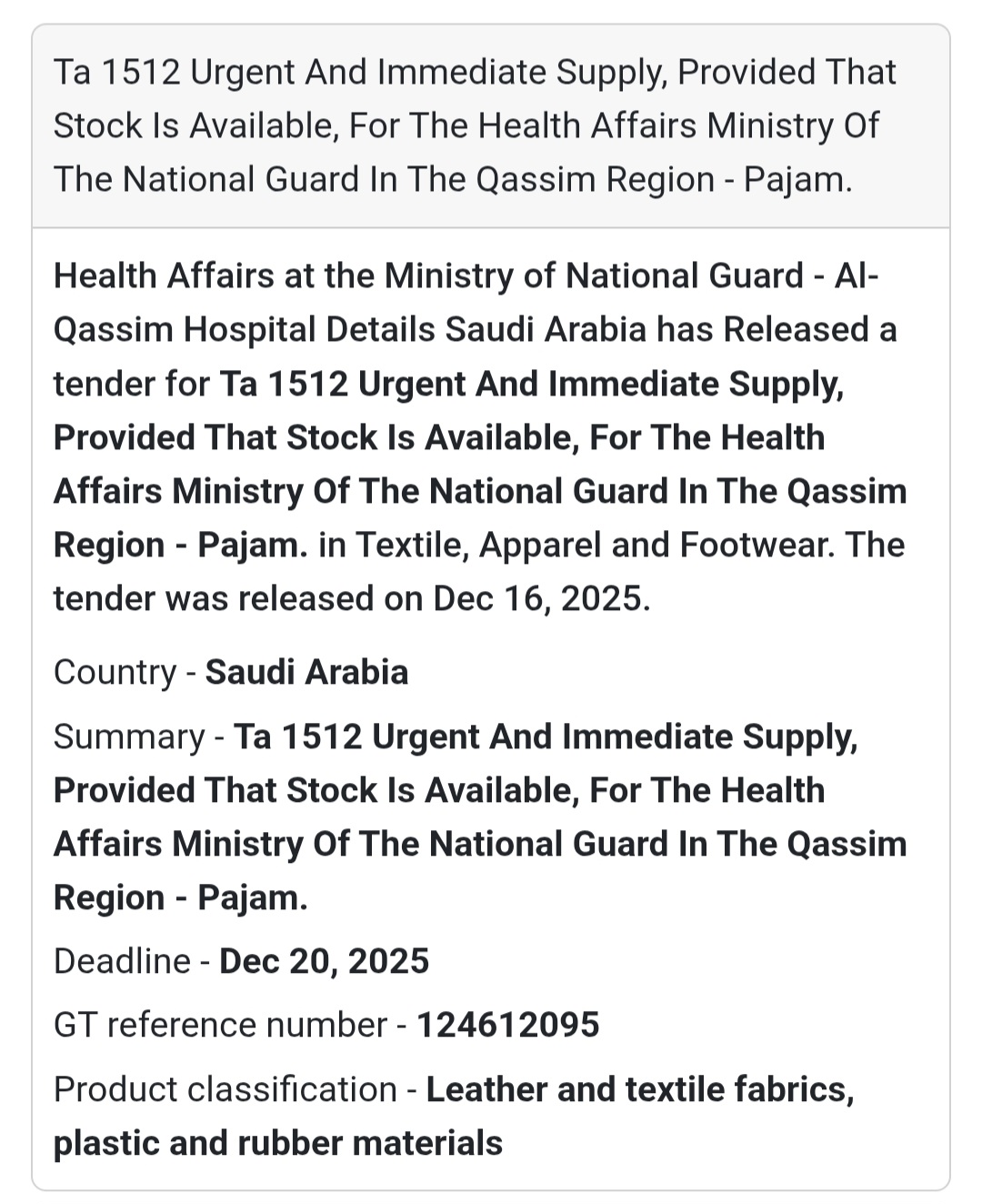 🔔 Healthcare Apparel Tender | Saudi Arabia 🇸🇦