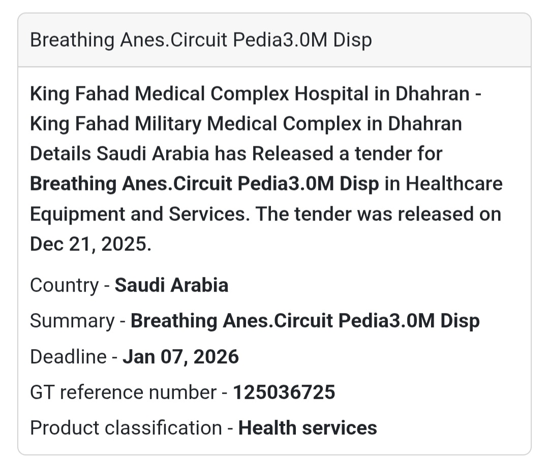 🫁 Healthcare Equipment Tender – Saudi Arabia