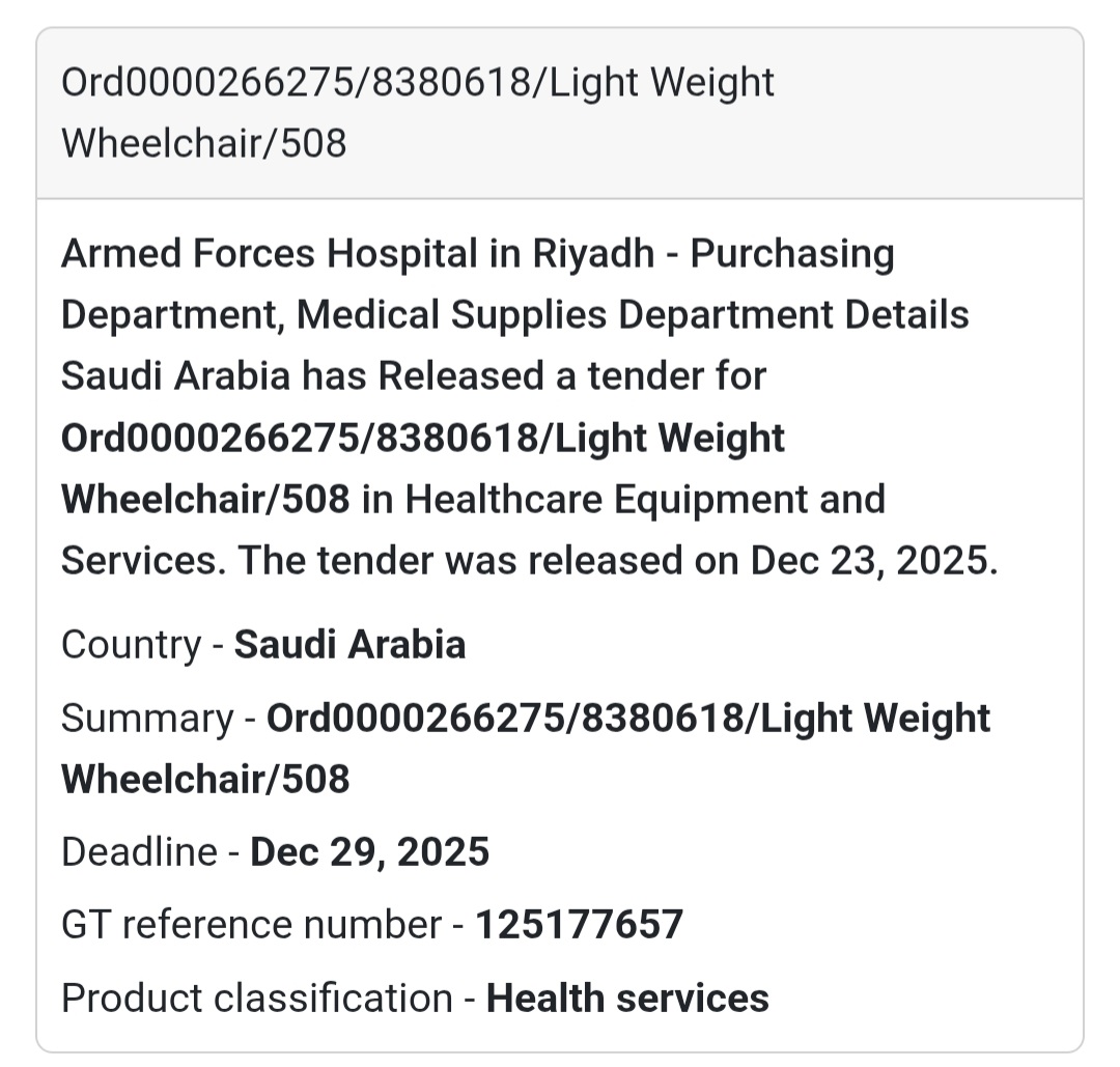 ♿ Healthcare Equipment Tender – Saudi Arabia 🇸🇦